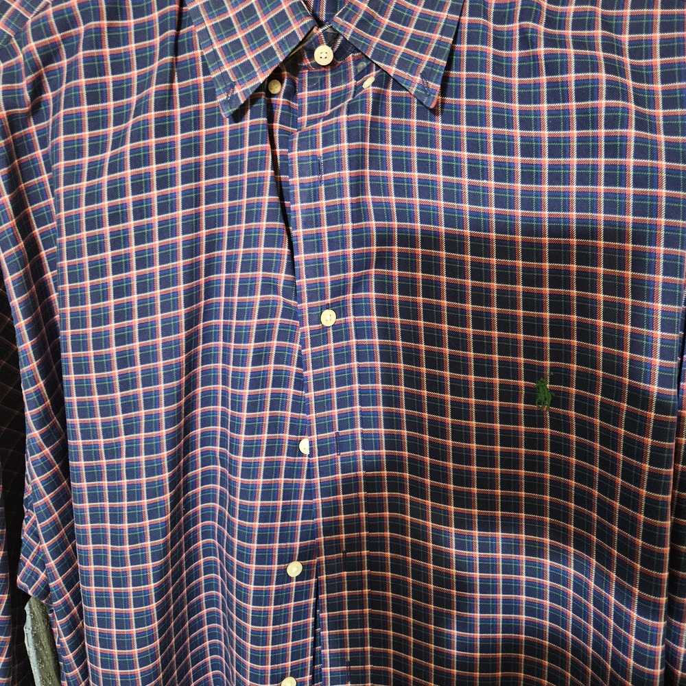Men's Blue and Pink Checkered Shirt
